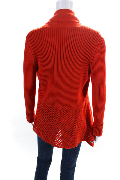 Akris Punto Womens Ribbed Knit Open Knit Trim Cardigan Sweater Orange Size 10