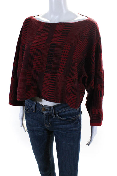 Matthildur Womens Long Sleeve Scoop Neck Cropped Sweater Red Black Size L/XL