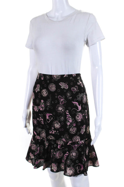 Elliott Lauren Womens Butterfly Purse Floral Drop Waist Skirt Black Pink Size 6