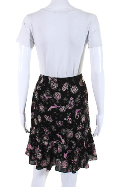 Elliott Lauren Womens Butterfly Purse Floral Drop Waist Skirt Black Pink Size 6