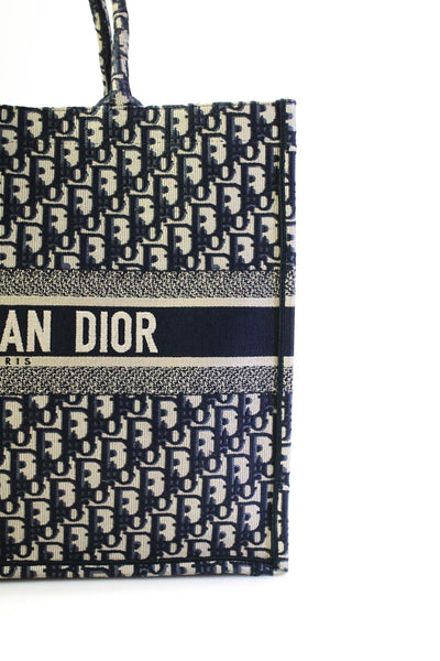 Christian Dior Womens Dark Blue Beige Printed Canvas Book Tote Bag Handbag