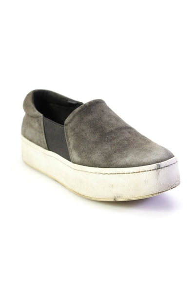 Vince Womens Suede Round Toe Elastic Slip-On Platform Shoes Gray Size 7