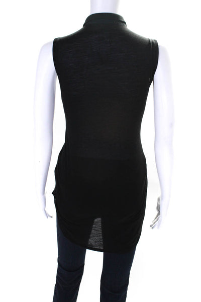 ATM Womens Jersey Knit 1/2 Button Up Sleeveless Blouse Top Black Size M