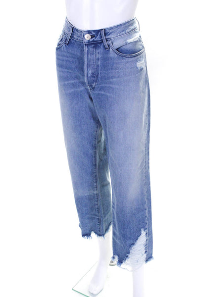 3x1 NYC Womens Distressed Denim Button Fly Straight Jeans Pants Blue Size 30