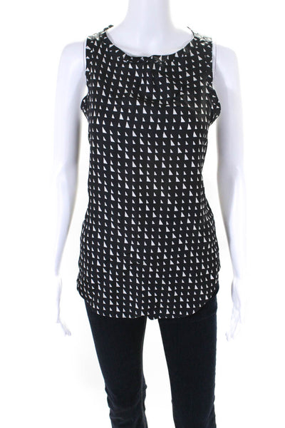 Theory Womens Silk Crepe Geometric Printed Sleeveless Blouse Top Black Size M