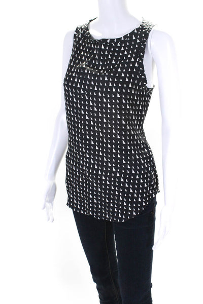 Theory Womens Silk Crepe Geometric Printed Sleeveless Blouse Top Black Size M