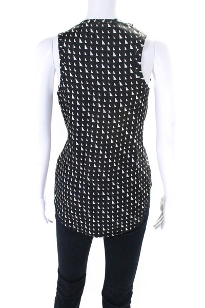 Theory Womens Silk Crepe Geometric Printed Sleeveless Blouse Top Black Size M