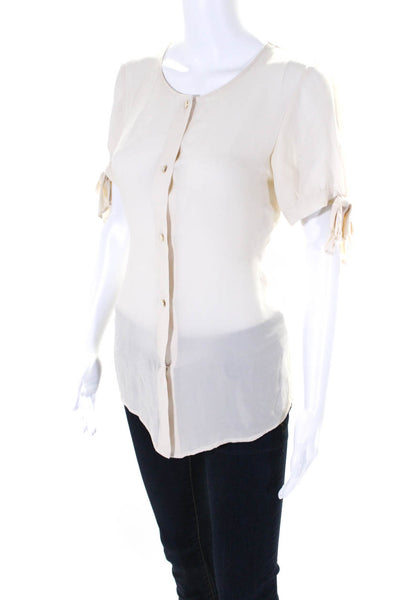 Marc By Marc Jacobs Womens Silk Short Sleeve Button Up Blouse Top Beige Size S