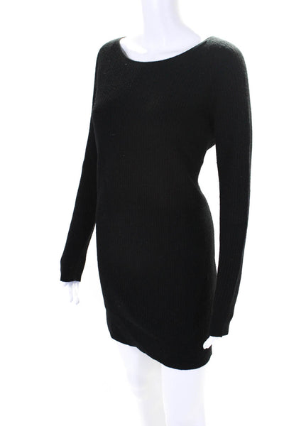 Vince Womens Wool Knit Round Neck Long Sleeve Mini Sweater Dress Black Size S