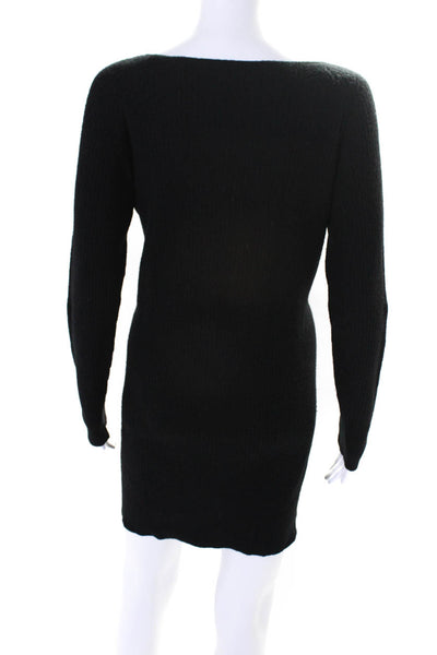 Vince Womens Wool Knit Round Neck Long Sleeve Mini Sweater Dress Black Size S