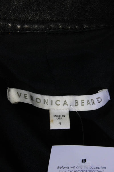 Veronica Beard Womens Metallic Boucle Leather Moto Jacket Black White Size 4