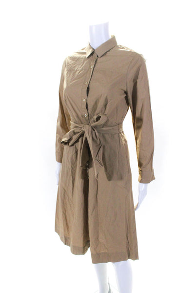 J Crew Womens Long Sleeve Belted Khaki Poplin Shirt Dress Brown Size 4