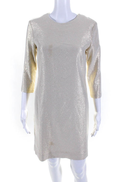 J. Mclaughlin Womens 3/4 Sleeve Crew Neck Lurex Sheath Dress Gold Size Small