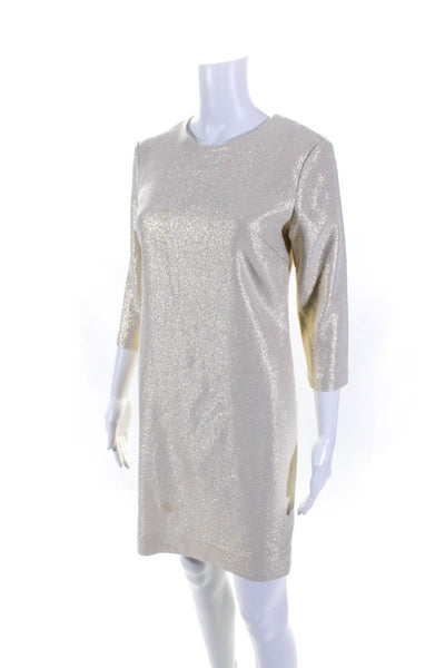 J. Mclaughlin Womens 3/4 Sleeve Crew Neck Lurex Sheath Dress Gold Size Small