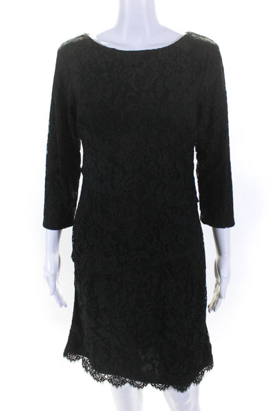 J. Mclaughlin Womens 3/4 Sleeve Boat Neck Lace Sheath Dress Black Size 4