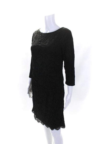 J. Mclaughlin Womens 3/4 Sleeve Boat Neck Lace Sheath Dress Black Size 4