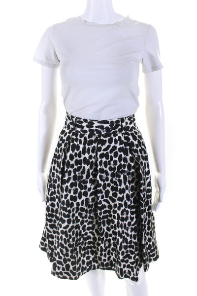 Kate Spade Womens Spotted Satin Pleated A Line Skirt Black White Size 4