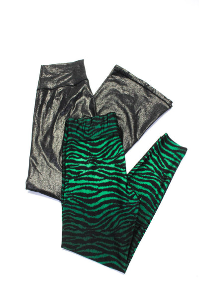 Terez Womens Zebra Printed Metallic Leggings Green Black Size Medium Large Lot 2