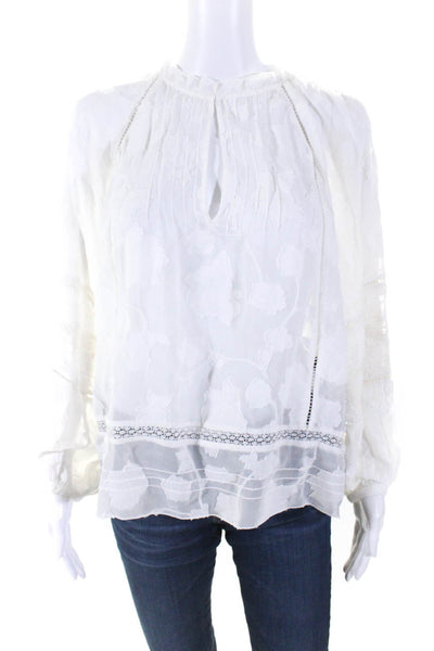 Joie Women's V-Neck Long Sleeves Sheer Lace Trim Blouse White Size M