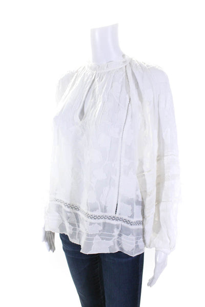 Joie Women's V-Neck Long Sleeves Sheer Lace Trim Blouse White Size M