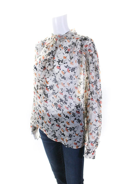 Joie Women's Round Neck Ruffle Long Sleeves Button Down Floral Blouse Size M