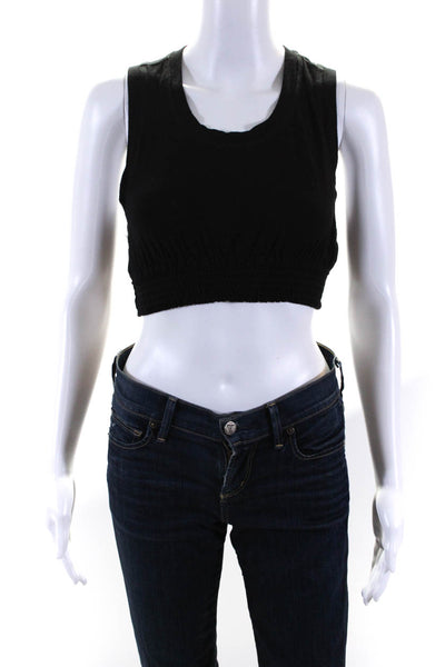 FP Beach Womens Jersey Knit Keyhole Back Smocked Hem Crop Tank Top Black Size XS