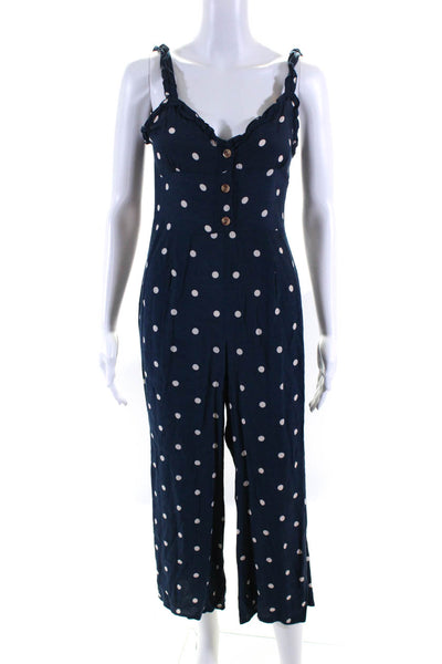 Faithfull The Brand Womens Polka Dot Print Straight Leg Jumpsuit Blue Size 4