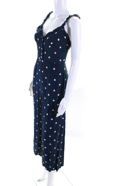 Faithfull The Brand Womens Polka Dot Print Straight Leg Jumpsuit Blue Size 4