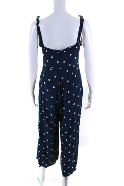 Faithfull The Brand Womens Polka Dot Print Straight Leg Jumpsuit Blue Size 4