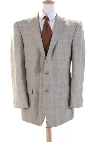 Michael Michael Kors Men's Long Sleeves Collared Line Beige Plaid Jacket Size 42