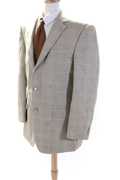 Michael Michael Kors Men's Long Sleeves Collared Line Beige Plaid Jacket Size 42