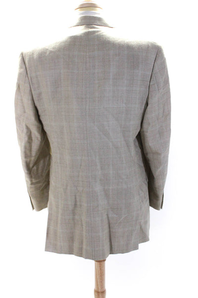 Michael Michael Kors Men's Long Sleeves Collared Line Beige Plaid Jacket Size 42