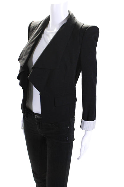 BCBGMAXAZRIA Womens Notched Collar Puffed Sleeves Open Blazer Cuff Black Size XS