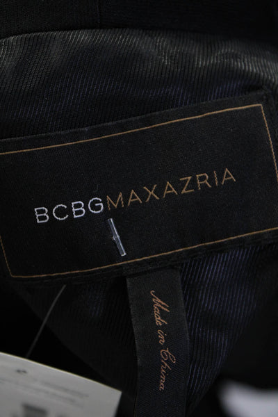 BCBGMAXAZRIA Womens Notched Collar Puffed Sleeves Open Blazer Cuff Black Size XS