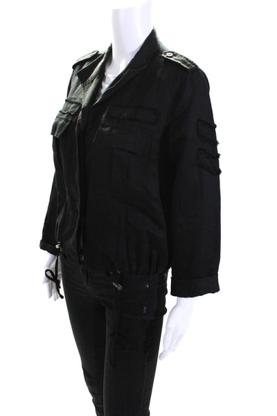 Rails Womens Long Sleeve Distressed Utilitarian Collared Blazer Black Size XS