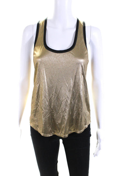 Trina Turk Womens Scoop Neck Metallic Sheer Jersey Cut Blouse Gold Tone Size S