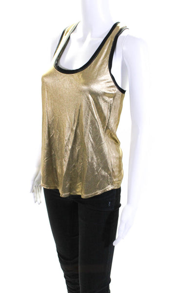 Trina Turk Womens Scoop Neck Metallic Sheer Jersey Cut Blouse Gold Tone Size S