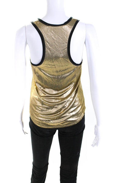 Trina Turk Womens Scoop Neck Metallic Sheer Jersey Cut Blouse Gold Tone Size S