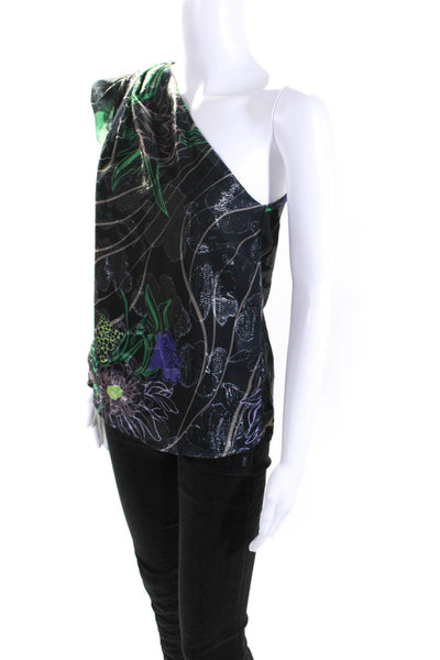 Sabina Musayev Womens One Sleeve Embellished Floral Print Blouse Black Size XS