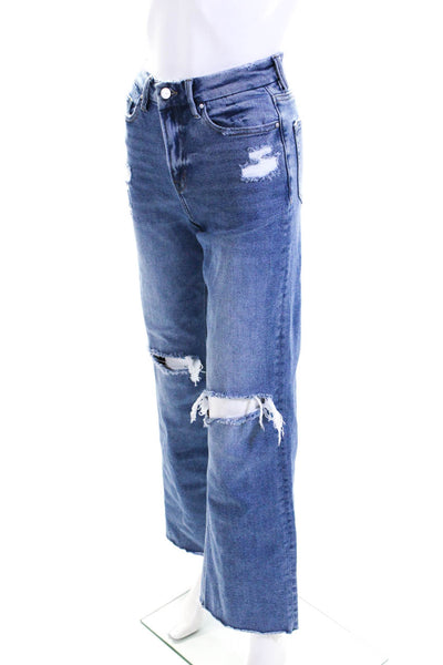 Mica Womens Distressed High Rise Wide Leg Jeans Blue Size 24