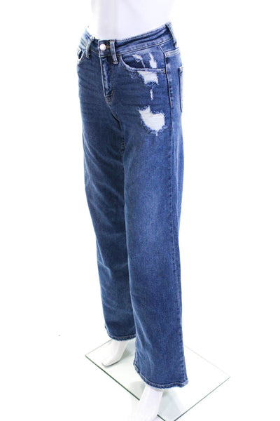 Flying Monkey Womens Mid Rise Distressed Wide Leg Jeans Blue Size 24