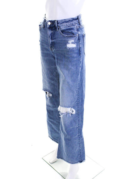Mica Womens High Rise Distressed Wide Leg Jeans Blue Size 26