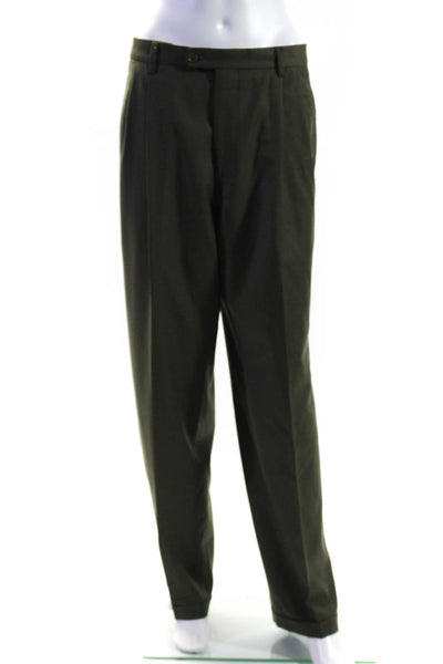 Baroni Mens Pleated Front Straight Leg Dress Pants Green Size 34