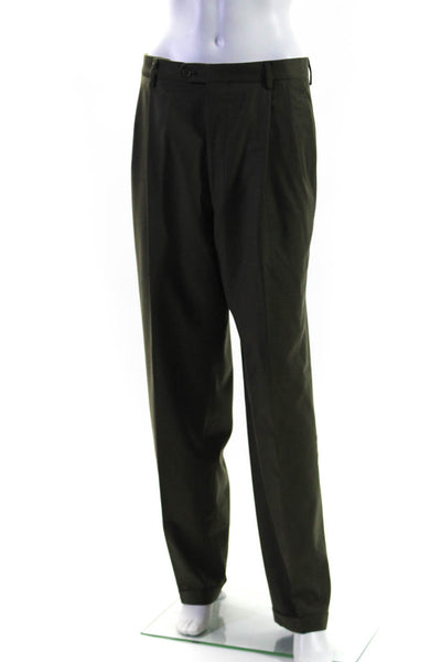 Baroni Mens Pleated Front Straight Leg Dress Pants Green Size 34