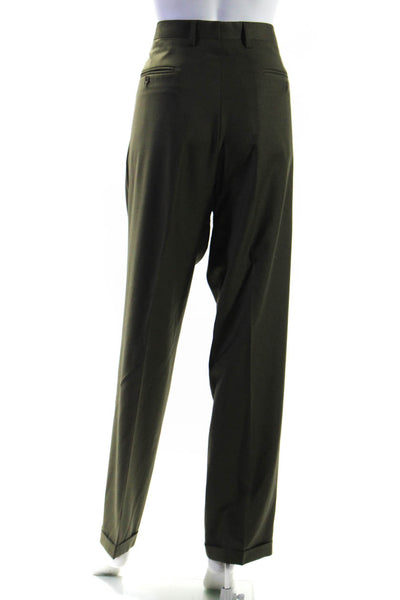 Baroni Mens Pleated Front Straight Leg Dress Pants Green Size 34