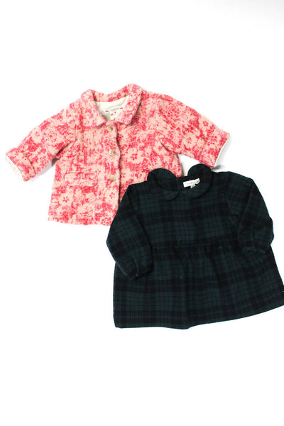 Bonpoint Girls Collared Long Sleeves Line Coat Red Plaid Size 6 Lot 2