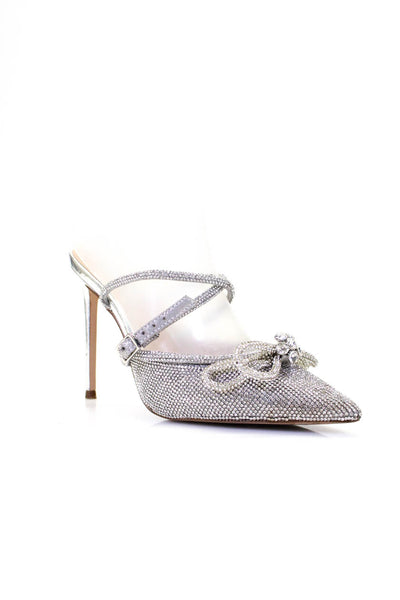 Steve Madden Womens Pointed Toe Glitter Rhinestone Stiletto Silver Sandal Size 9