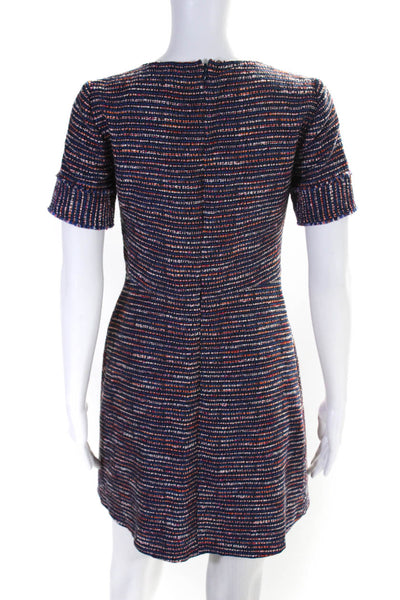 Shoshanna Womens Tweed Short Sleeve Button Detail A-Line Dress Blue Size 4