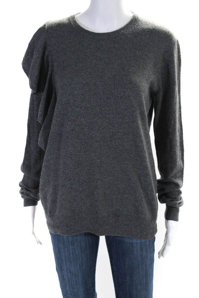 Elizabeth and James Womens Wool Asymmetrical Ruffled Sweater Top Gray Size S