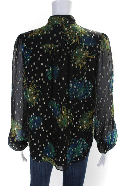 ALC Womens Chiffon Spotted Floral V-Neck Long Sleeve Blouse Top Black Size 6